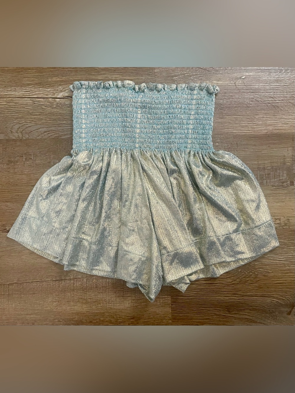 Queen of Sparkles Shorts XS XSmall Blue Gold Dusted Swing Shimmer Preppy - Picture 3 of 6
